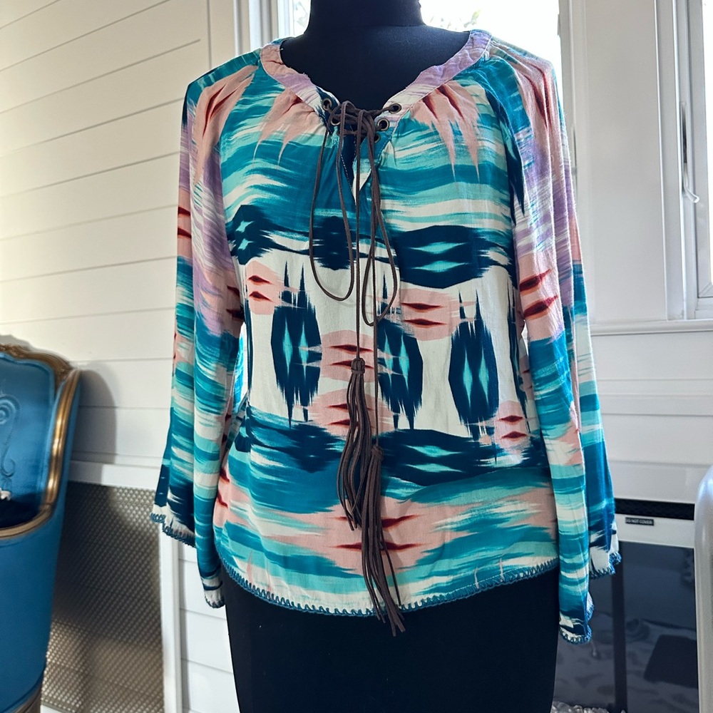 Sanctuary Multicolor Lace-Up Blouse